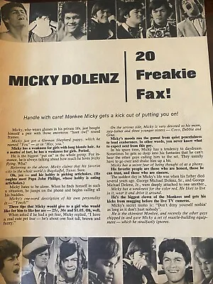 Micky Dolenz The Monkees Full Page Vintage Clipping • $1.99