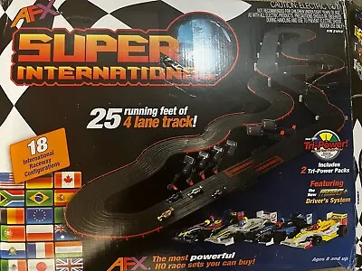 AFX Super International 4 Lane Mega G+ HO Slot Car Race Track Set Tri-Power MG+! • $309.95