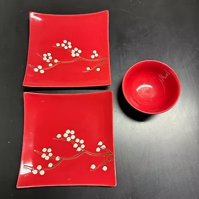 Cost Plus World Market Spring Blossom 2 Plates 1 Bowl Red Serveware • $6