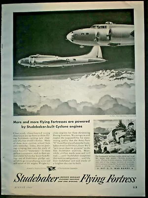 1943 FLYING FORTRESS ABOVE CLOUDS WWII Vintage STUDEBAKER Trade Art Print Ad • $9.99