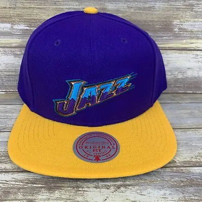 Utah Jazz Hat Mens Hat Purple Yellow Mitchell & Ness DNA 2-Tone NBA Snapback Cap • $17.46