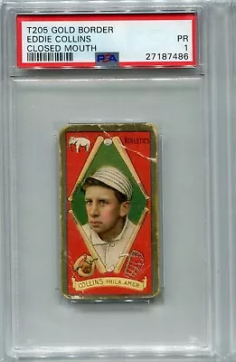 1911 T205 Gold Border Eddie Collins Closed Mouth PSA 1 HOF • $200