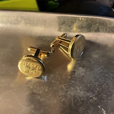 Vintage 14K Gold Filled Set Of Oval Bullet Back Cuff Links Engraved Script WEC • $24.50