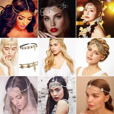 Women Fashion Metal Rhinestone Head Chain Jewelry Headband Head Piece Hair Band • £3.59