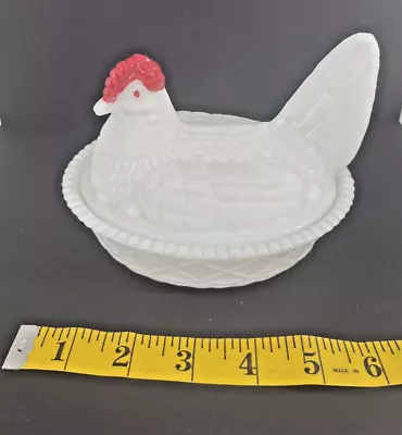 Milk Glass Chicken/Rooster With Lid Bowl Basket Small • $13.20