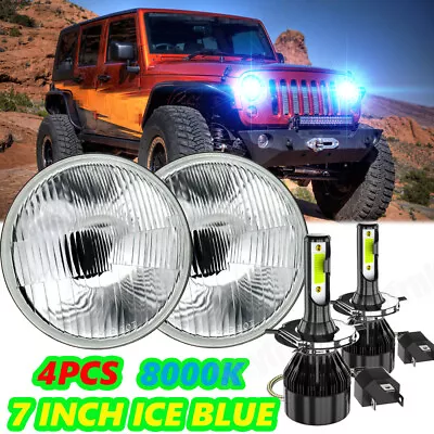 7 Inch LED Headlight Round H4 Hi/Lo BLUE For Jeep Wrangler JK LJ TJ CJ 1997-18 • $123.99