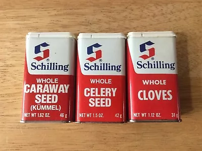 3 Vtg McCormick Schilling 1974 1977 Tin Empty Box Whole Caraway Celery Cloves • $4.45