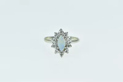 14K Marquise Opal Vintage Diamond Halo Ring White Gold *96 • $229.95