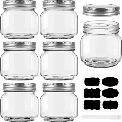 6 Pack Small Mason Jars Labels 8 Oz Glass Jars Airtight Lids Half Pint Canning • $24.86