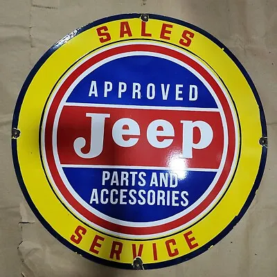 Jeep Sales-service Porcelain Enamel Sign 30 Inches Round • $100