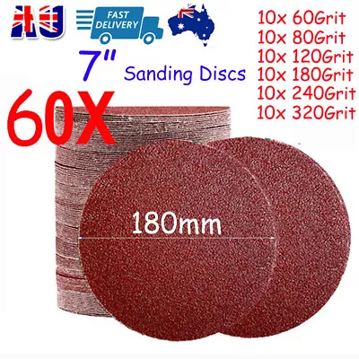 60X 180mm Sanding Discs 7  Inch Sandpaper Pads Hook And Loop 60 80 120-320 Grit • $28.89