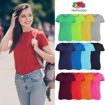 £4.99 • Buy Fruit Of The Loom Ladies Plain T-Shirts Womens Coloured Cotton Fitted Tee Shirts