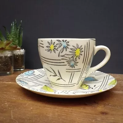 Kathie Winkle Broadhurst Vintage Cup And Saucer Mid Century Modern Tyne Used • £10