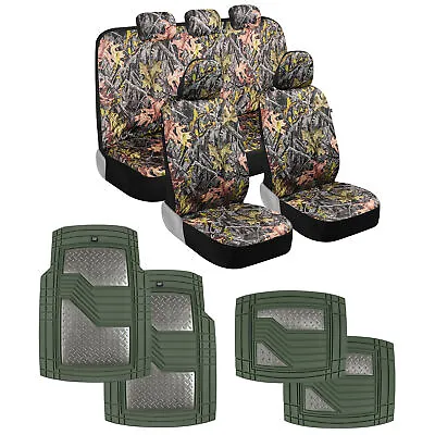 Military Camouflage Car Seat Covers Full Set With CAT Floor Mats Universal Fit • $69.99