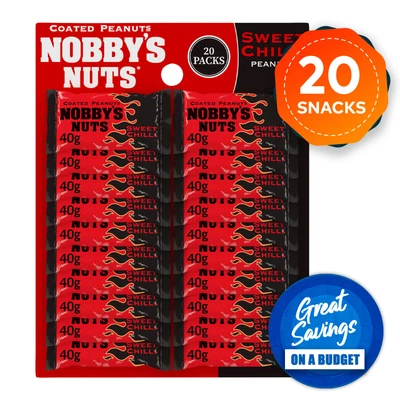 £8.38 • Buy Nobby's Nuts Coated Peanuts Sweet Chilli Snack Bar 20 X 40g Short Dated