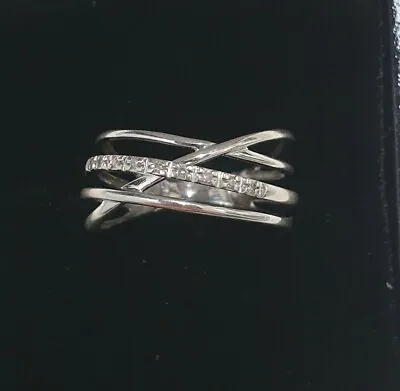 £130 • Buy 9ct 375 DIA White Gold Diamond Four Line Crossover Ring