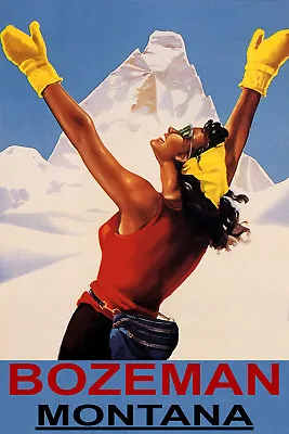 Winter Tourism Bozeman Montana Snow Mountains Ski Vintage Poster Repro FREE S/H • $22.15