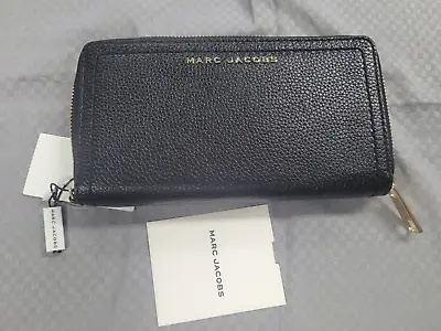 MARC JACOBS Black Leather Zip-Around Clutch Wallet Wristlet NWT • $80