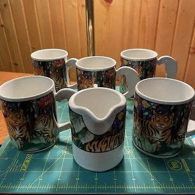 VITROMASTER Rain Forest 5 Coffee Cup Mug & Creamer Sue Zipkin  1993 Tiger Parrot • $9.99