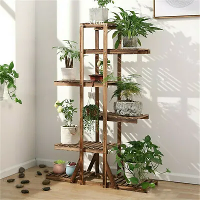 Staggered 6-Tier Bonsai Flower Pots Shelf Tall Wooden Plant Stand Display Rack G • $59.96