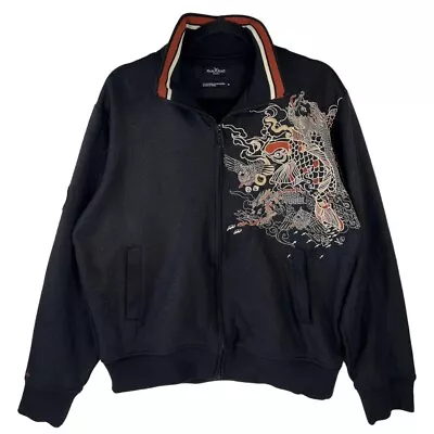 MARC ECKO Jacket Unisex Medium Black Embroidered Dragon Koi Fish • $99.92