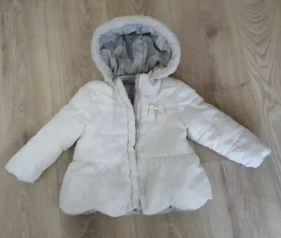 Baby Girl 18 Months Mayoral Reversable Coat White Grey Broken Zip Winter Jacket • £9