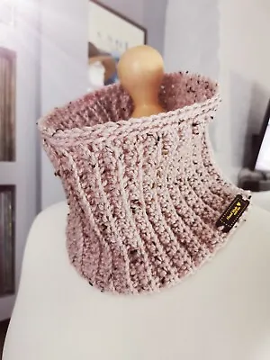 Super SOFT CROCHET Cowl Neck Warmer Cowls SCARF Handmade Dusky Pink TWEED  • £6.90