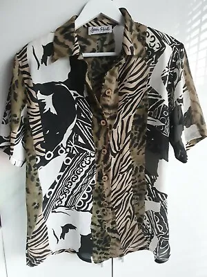 £23 • Buy JEAN PAUL Vintage Shoulder Pads SAFARI Blouse Shirt KHAKI US6 UK10 Safari Animal