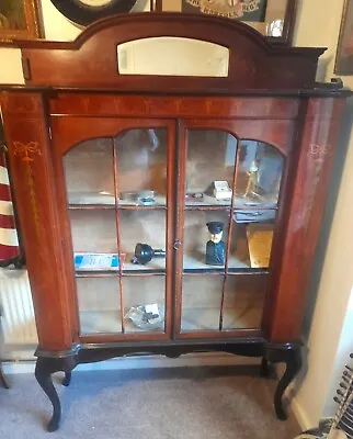 £249 • Buy Antique Italian Edwardian Mahogany China Cabinet With Mirror Sideboard Bookcase 