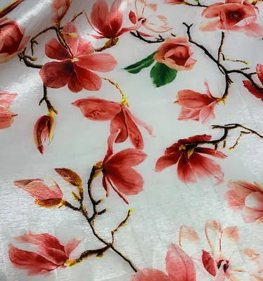 2 Yards - White Coral Magnolia Floral - Stretch Polyester Taffeta Fabric • $27.99