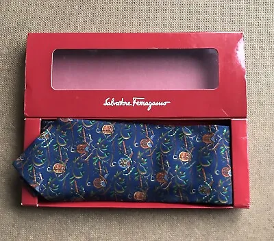 Salvatore Ferragamo 100% Silk Tie Blue Saddles Crops Equestrian Horse Racing New • £85