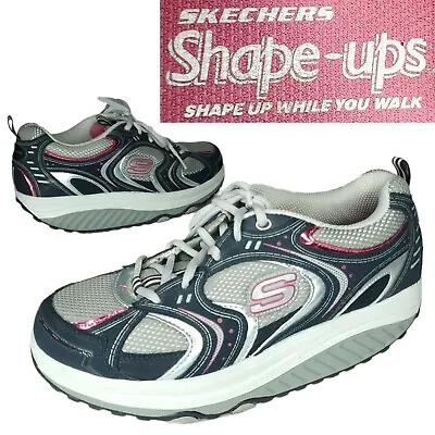 Skechers Shape Ups Womens 9 Rocker Sneakers 11806 Navy Pink Gray Walking Shoes • $59.95
