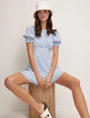 $38 • Buy FOREVER NEW Miami Puff Sleeve Daisy Floral Print Skater Dress Size 14