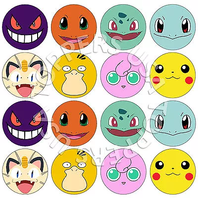 16x EDIBLE Pokemon Faces Birthday Cupcake Toppers Wafer Paper 4cm (uncut) • $5.99