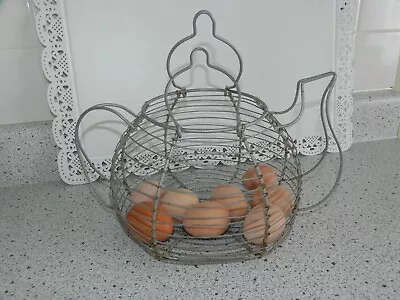 Vintage Wire Teapot Chicken Duck EGG Gathering Basket Farmhouse Cottage Decor • $9.95