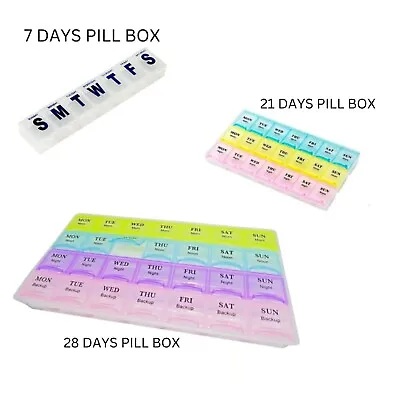 7/ 21/ 28 Days Pill Box Weekly Monthly Daily Medicine Tablet Storage Organizer • £2.99