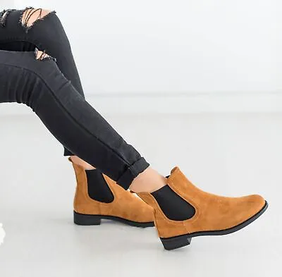 Womens Ladies Chelsea Ankle Boots Slip On Gusset Flat Low Block Heel Booties Sz • £9.99