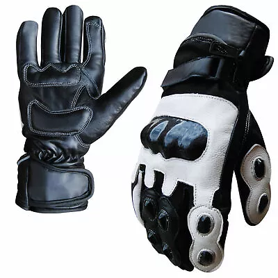 Leather Motorcycle Gloves Waterproof Motorbike Biker Sports Racing Gloves • £19.99