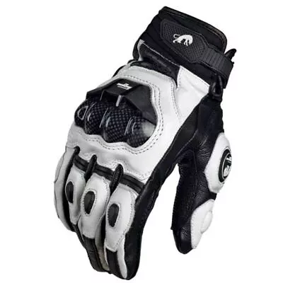 Motorcycle Gloves Black Racing Genuine Leather Motorbike White Road Racing Team • £31.55