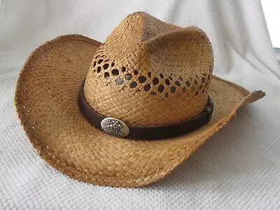 Vintage ENMON Straw Cowboy Hat Adult M Medium Winchester Rifle Band • $49.50