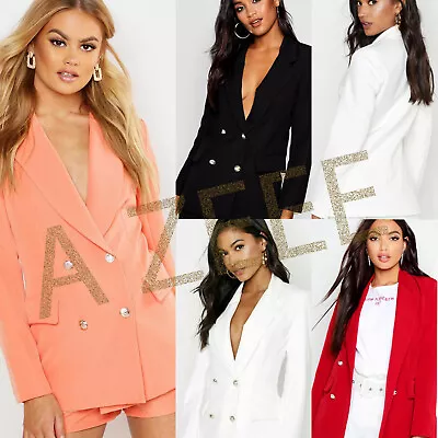 £14.99 • Buy Ladies Women's Gold Button Slim Double Breasted Suit Blazer Duster Coat Jacket