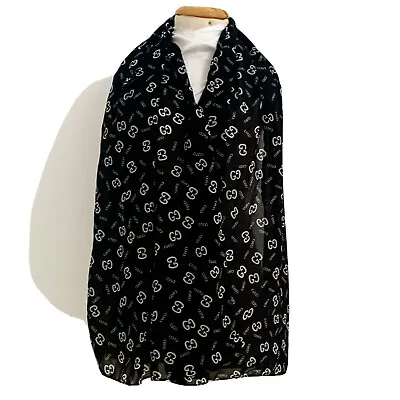 UNBRANDED MONOGRAM BLACK SHAWL POLYESTER Scarf  70/27 In #A173 • $18.90