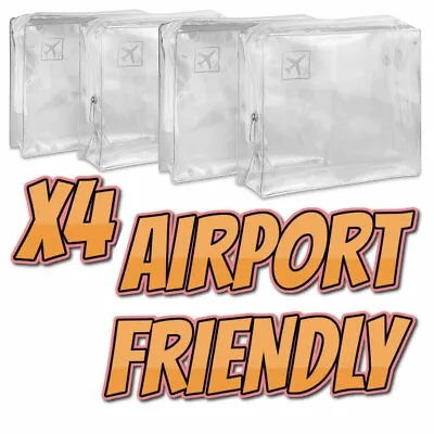 £4.99 • Buy 4 X Toiletry Airport Security Holiday Travel Bags - Clear Plastic Makeup Liquids