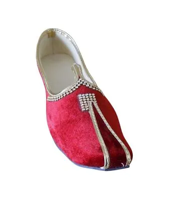 Men Shoes Leather Handmade Indian Jutties Loafers Mojaries Flat Red Size UK 6.5 • £44.36