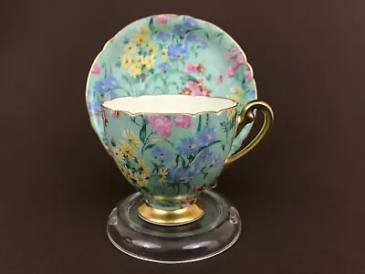 £143.39 • Buy Vintage Shelley Bone China Melody Chintz #13382 Tea Cup Saucer Scallop Gold Trim