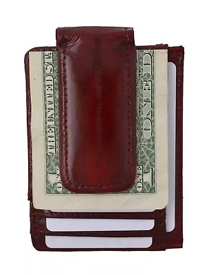 Eel Skin Magnetic Money Clip Slim Credit Card Id Holder Burgundy Men's Wallet • $22.99