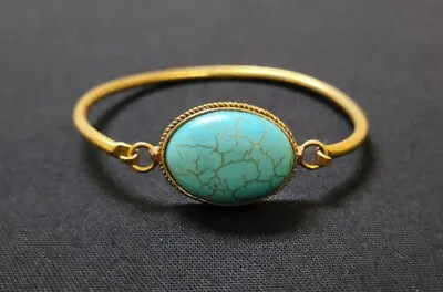 Vintage Mid-Century Brass Turquoise Bracelet • $15