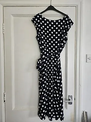  WALLIS  Ladies Lovely Dress Dark Blue With White Spots & Belt. Size 10  £10  • £10