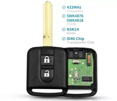 Fits Nissan Elgrand 433Mhz 5WK4876/818 Complete Transponder Remote Key • $59.90