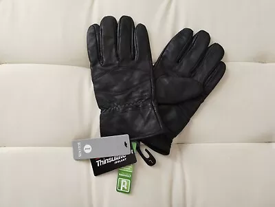 NEW Men's LARGE IGLOOS Black Leather 3M Thinsulate Pro Text Touch Winter Gloves • $19